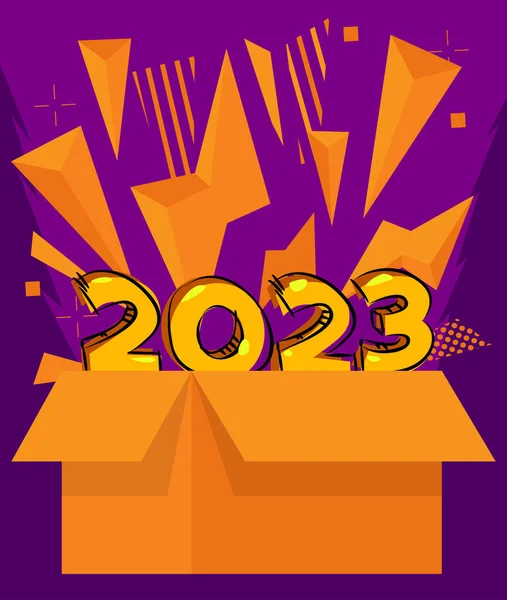 2023 Szám Kartondobozzal Vektor Rajzfilm Hajtogatott Kártya Doboz Illusztráció — Stock Vector