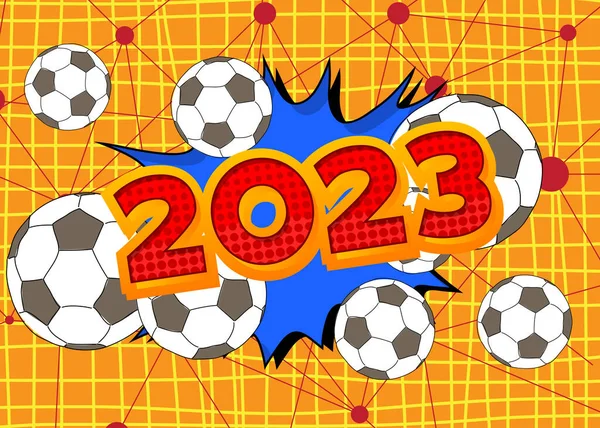 Μπάλα Ποδοσφαίρου Αριθμό 2023 Γελοιογραφία Αφίσα Αθλητισμού — Διανυσματικό Αρχείο