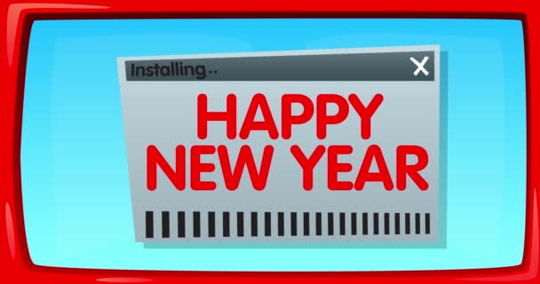 Abstraktní Kreslená Obrazovka Textem Šťastný Nový Rok Instalačním Okně Počítačový — Stock video