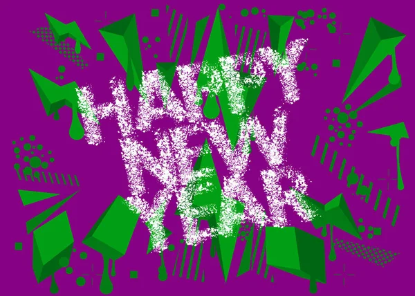 Happy New Year Graffiti Tag Greeting Card Abstract Modern Holiday — Stock Vector