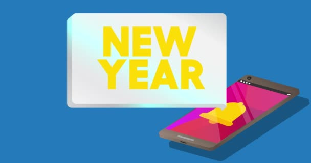 Feliz Año Nuevo Texto Burbuja Notificación Pantalla Del Dispositivo Información — Vídeo de stock