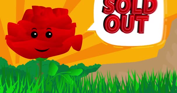 Red Flower Mengatakan Dijual Out Dengan Gelembung Bicara Animasi Kartun — Stok Video