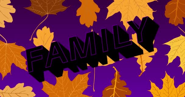 Dancing Autumn Leaves Family Text Purple Background — Stock Video