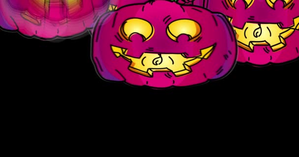 Animat Purple Jack Lanterns Care Încadrează Sus Text Alb Familie — Videoclip de stoc