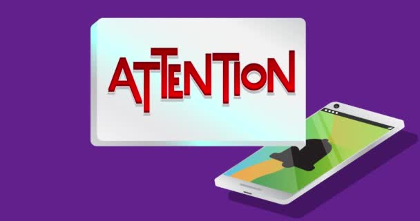 Attention Text Notification Bubble Portable Information Device Screen Mobile App — Stock Video