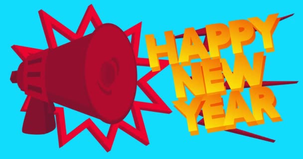 Танцующий Красный Мегафон Поздравительным Новогодним Текстом Синем Фоне Resolution Animation — стоковое видео