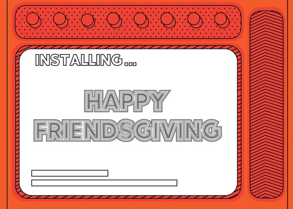Ordinateur Bande Dessinée Avec Mot Happy Friendsgiving Message Écran Affichant — Image vectorielle