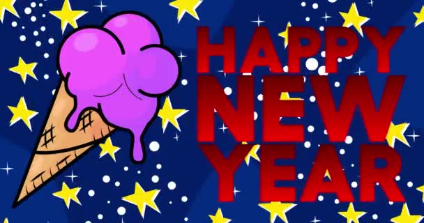 Ijs Met Happy New Year Tekst Aan Nachtelijke Hemel Kleurrijke — Stockvideo