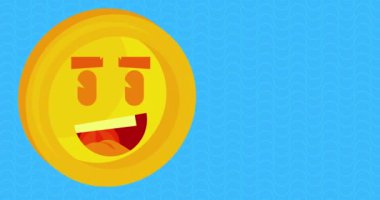 Konuşma balonuyla gülümseyen altın sikke. Altın metal para, neşeli yüzlü komik para.