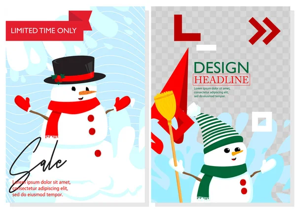 Sneeuwman Verkoop Banner Template Ontwerp Speciale Vakantie Deal Winterseizoen Aanbieding — Stockvector