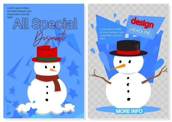 Sněhulák Prodej Banner Šablony Design Speciální Nabídka Svátků Zimní Sezóna — Stockový vektor