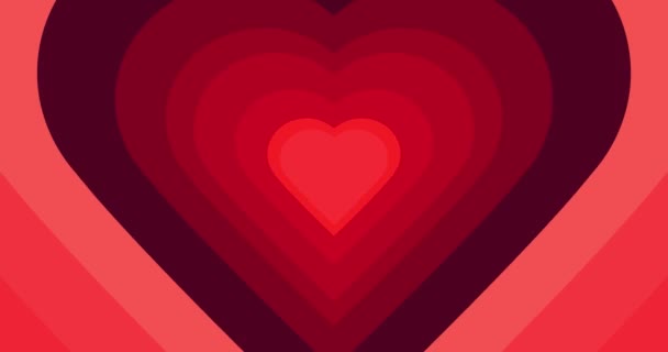 Ortak Merkezli Kalplerin Kırmızı Tüneli Soyut Kalp Bayram Arkaplan Çizgi — Stok video