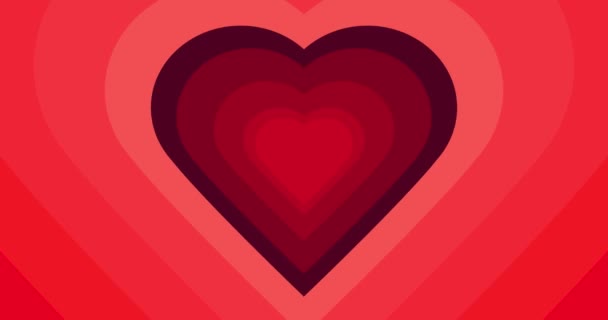 Червоний Тунель Концентричними Серцями Абстрактний Мультфільм Про Свято Серця — стокове відео