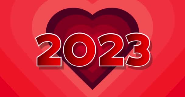 2023 Numaralı Kırmızı Konsantrik Kalpler Tüneli Soyut Kalp Bayram Arkaplan — Stok video