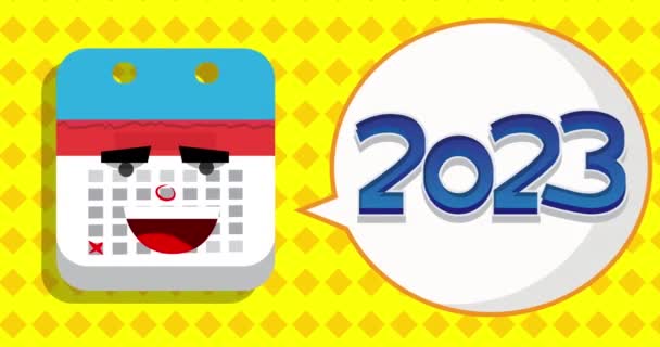Nummer 2023 Spraakzeepbel Kalender Cartoon Geanimeerde Video — Stockvideo