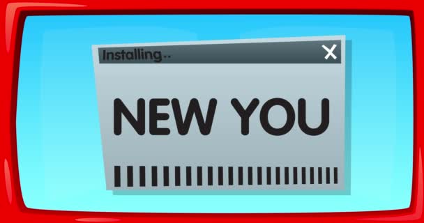 Abstrakcyjny Ekran Kreskówki Tekstem New You Oknie Instalacji Oprogramowanie Komputerowe — Wideo stockowe