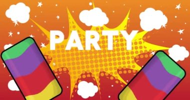 Parti metniyle dondurma. İki renkli yaz tatlı yemek karikatürü. 4k çözünürlük canlandırması, hareket eden resim.