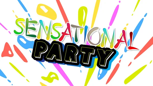 Sensational Party Word Written Elegant Children Font Cartoon Style — Stock Vector