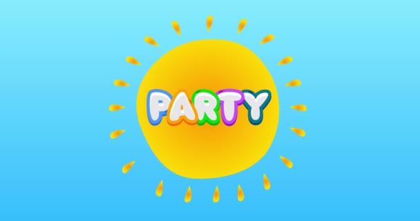 Party Text Center Yellow Hot Summer Sun Blue Sky Simple — Stock Video