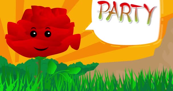 Czerwony Kwiat Mówi Impreza Bańki Mowy Animacja Kreskówki Wildflower — Wideo stockowe