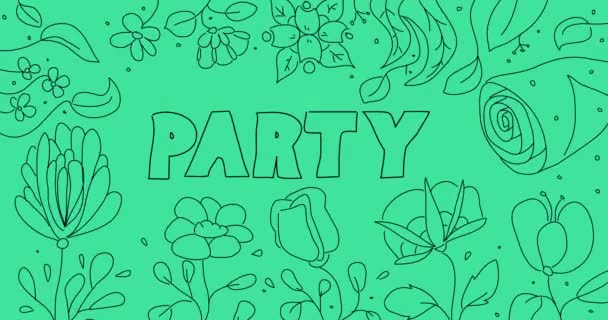 Kwiat Linii Tła Sztuki Tekstem Party Wildflower Kreskówki Granicy Animacja — Wideo stockowe