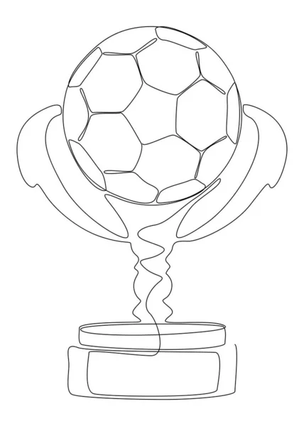 Eine Ununterbrochene Linie Der Trophy Cup Mit Fußball Thin Line — Stockvektor