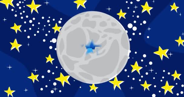 聪明健康的文字在月球上与夜空和星星 卡通动画片 — 图库视频影像