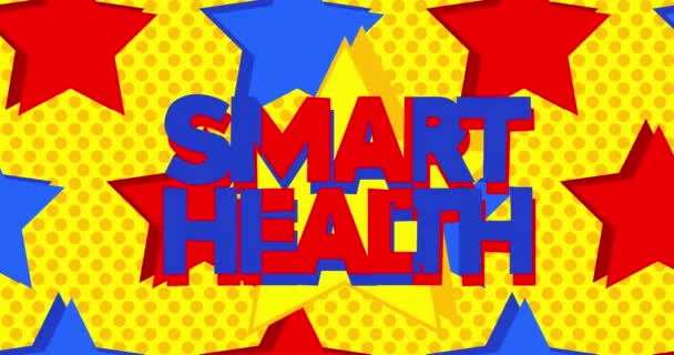 Animerade Röda Blå Gula Stjärnor Med Smart Hälso Text Tecknad — Stockvideo