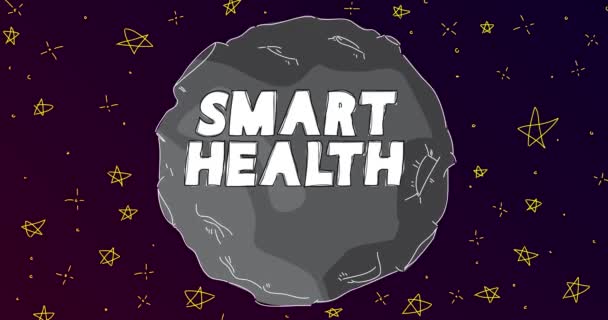 Linia Art Kreskówki Księżyc Tekstem Smart Health Streszczenie Nocnego Nieba — Wideo stockowe