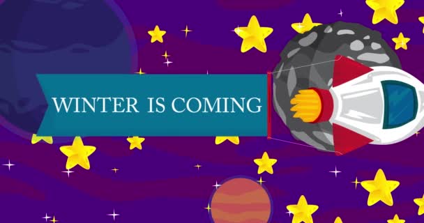 Rocket Winter Coming Banner Space Cartoon Animation — Stock Video