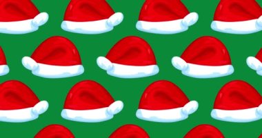 Dans eden kırmızı Noel Baba Yeşil arka planda şapka deseni.