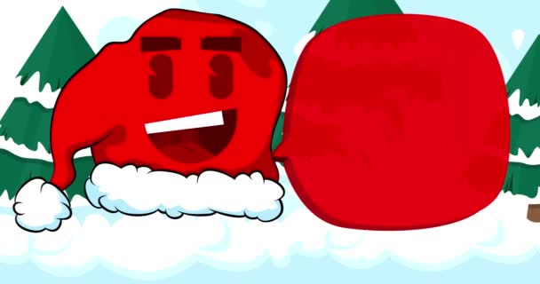 Chapéu Papai Noel Sorridente Com Bolha Fala Vermelha — Vídeo de Stock