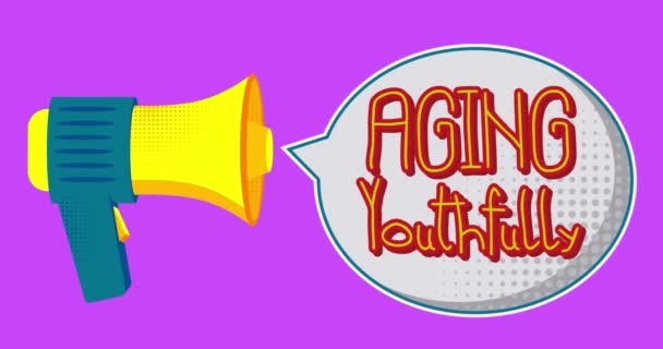 Желтый Мегафон Стареющим Молодежным Текстом Пузыре Речи Resolution Animation Забавными — стоковое видео