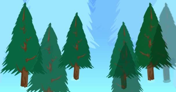 Pine Tree Forest Aging Youthfully Text Cartoon Holiday Winter Woodland — Stock Video