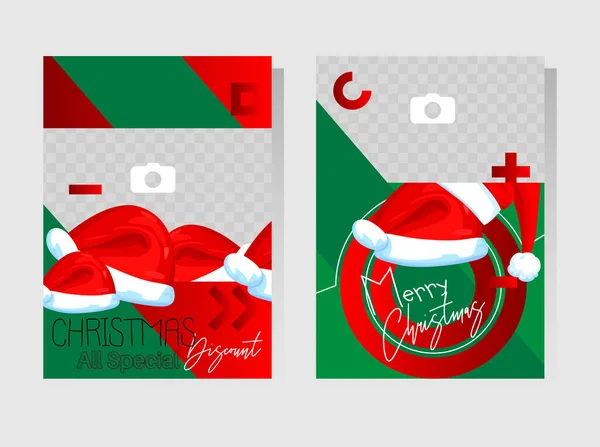 圣诞销售模板设计与红圣诞帽 假日特价 季节优惠 矢量图解 贴现海报 仓储活动 — 图库矢量图片