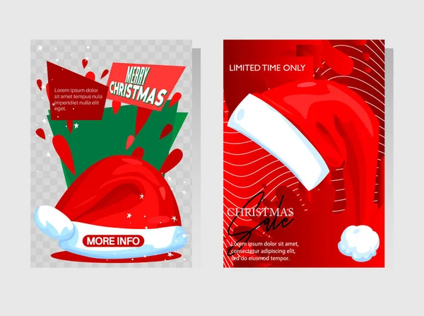 圣诞销售模板设计与红圣诞帽 假日特价 季节优惠 矢量图解 贴现海报 仓储活动 — 图库矢量图片