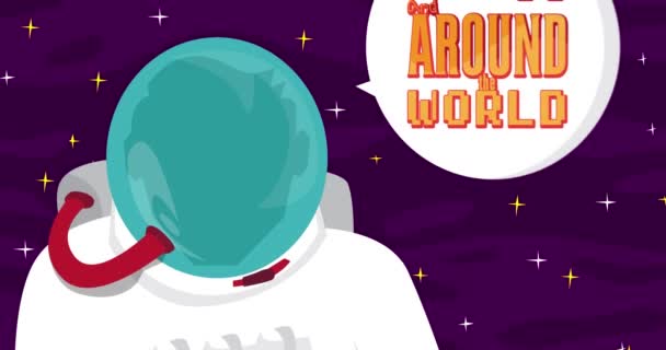 Astronauta Dice Oltre Tutto Mondo Nello Spazio Con Bolla Vocale — Video Stock