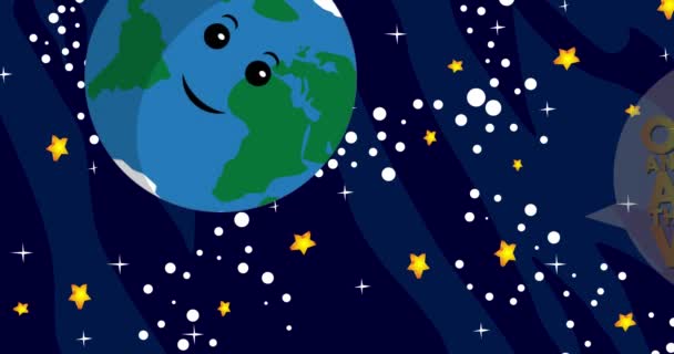 Planeta Tierra Diciendo Más Todo Mundo Con Burbuja Del Habla — Vídeo de stock