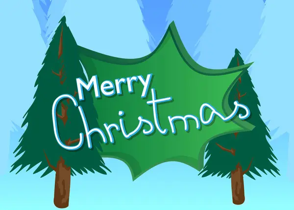 Pine Tree Merry Christmas Text Winter Holiday Vector Cartoon Illustration — Stock Vector