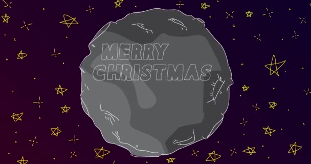 Line Art Cartoon Maan Met Vrolijke Kersttekst Abstracte Nachtelijke Hemel — Stockvideo