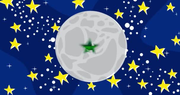 Buon Natale Testo Sulla Luna Con Cielo Notturno Stelle Cartoon — Video Stock