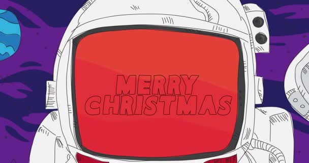 Astronauta Kosmosie Merry Christmas Text Hełmie Abstrakcyjna Animacja Kreskówkowa Rozdzielczość — Wideo stockowe