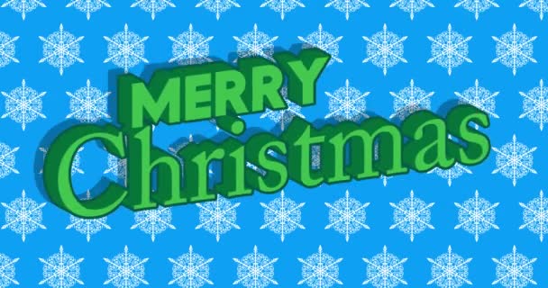 青い背景にメリークリスマスのテキストで雪のフレークを落下 冬の漫画ビデオ 季節の雪アニメ — ストック動画