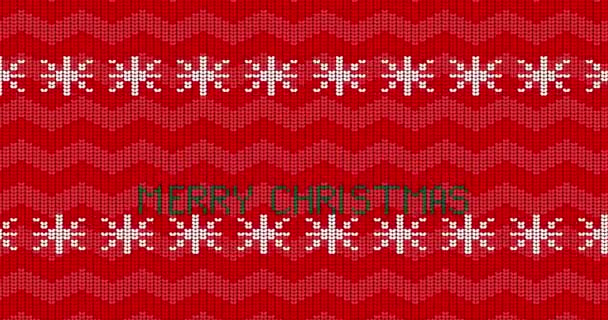 ホリデーシーズン白い雪の結晶とメリークリスマスのテキストと赤い醜いセーター 冬のニットセーターパターンのアニメーション — ストック動画