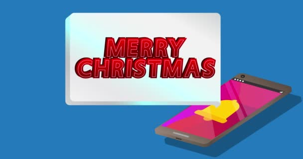 Frohe Weihnachten Text Auf Benachrichtigungsblase Von Tragbaren Informationsgerät Bildschirm Mobile — Stockvideo