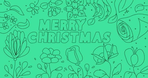 Flower Line Art Background Merry Christmas Text Wildflower Cartoon Border — Stock Video