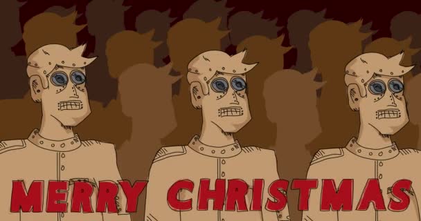 Армія Робота Веселим Різдвяним Текстом Line Art Animated Video Майбутня — стокове відео