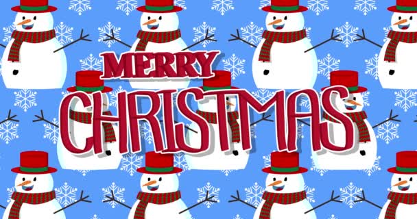 Χορός Χιονάνθρωπος Καπέλο Και Μαντήλι Μοτίβο Και Καλά Χριστούγεννα Κείμενο — Αρχείο Βίντεο