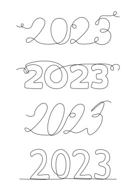 2023 aralıksız bir hat seti. İnce Çizgi Çizimi Vektör Konsepti. Contour Yaratıcı Fikirler Çiziyor.