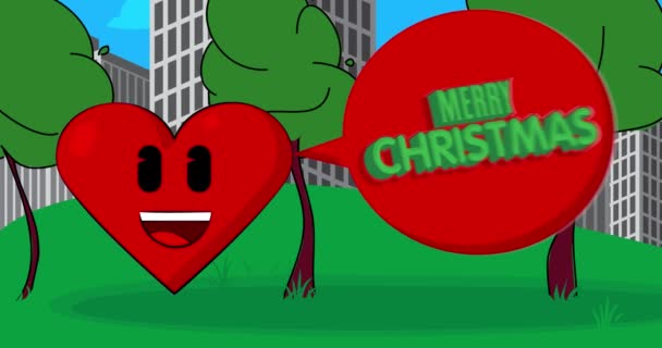Červené Srdce Usměvavou Tváří Veselý Vánoční Text Řečové Bublině Slavnost — Stock video